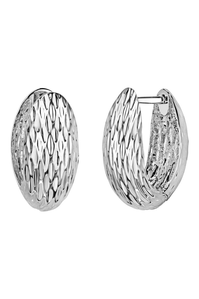 14K Gold Faceted Huggie Hoop Earrings, Main, color, 14K WHITE GOLD