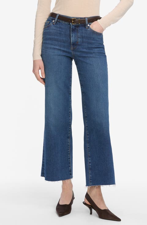 Le Slim Palazzo Raw Hem High Waist Crop Wide Leg Jeans