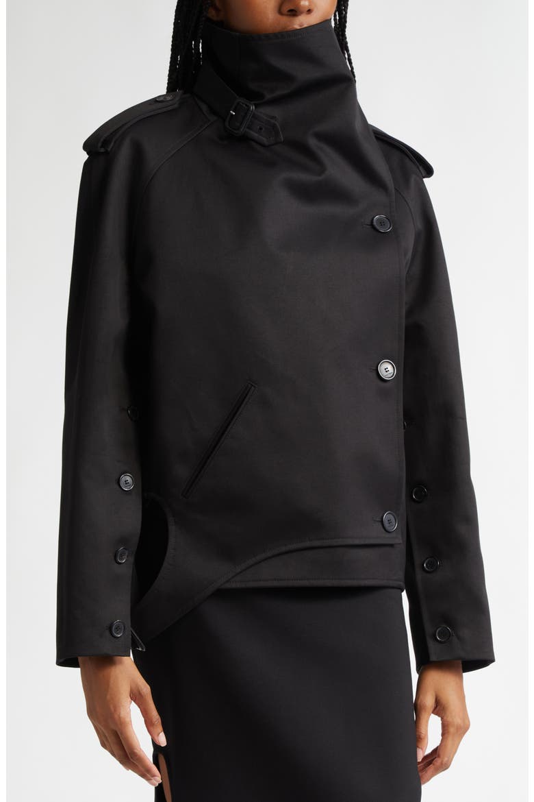 Oblique Double Breasted Short Trench Coat, Alternate, color, BLACK
