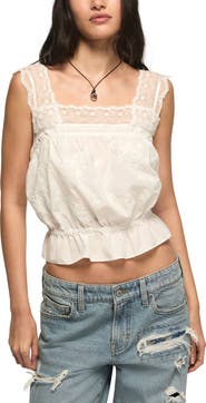 Lucky Brand Lace Trim Embroidered Tank