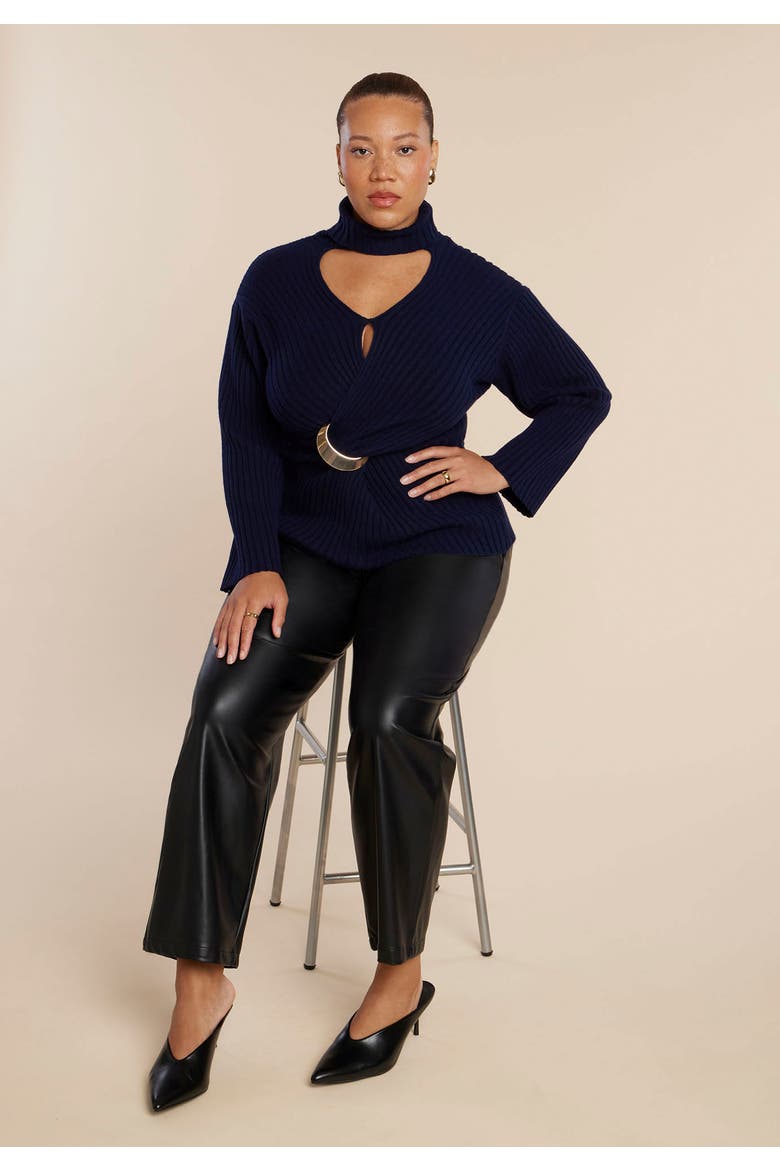 Faux Leather Pintuck Straight Leg Pant, Alternate, color, BLACK ONYX
