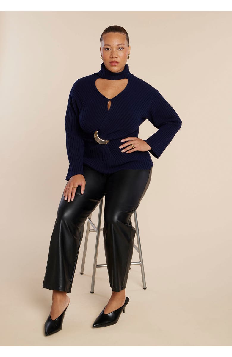 ELOQUII Tall Faux Leather Pintuck Straight Leg Pant, Alternate, color, Black Onyx