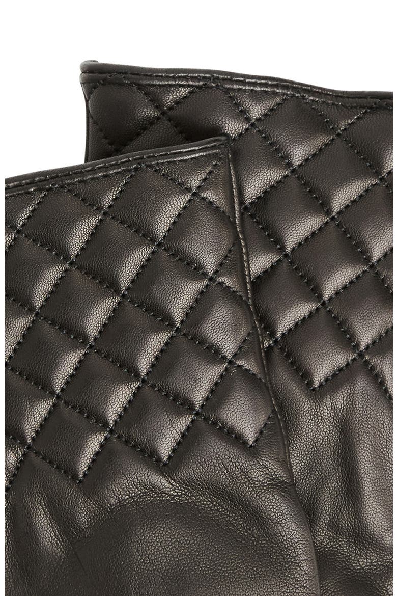 Diamond Quilt Cashmere Lined Leather Gloves, Alternate, color, BLACK