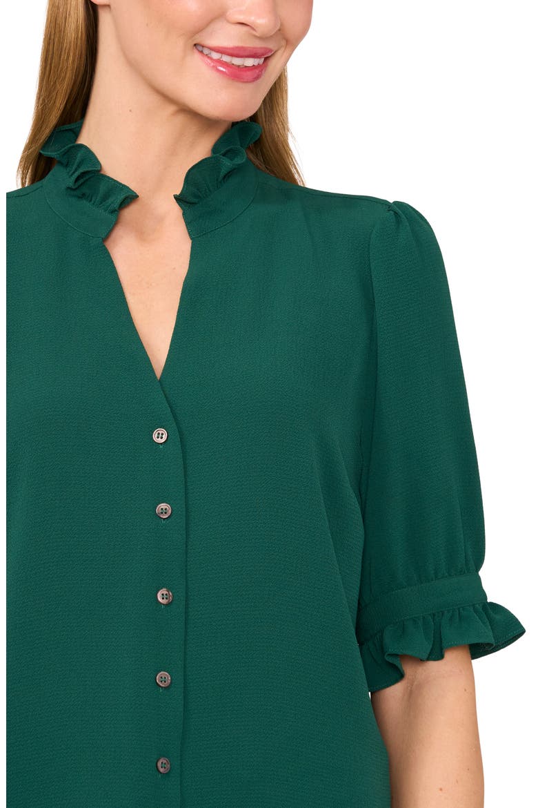 V-Neck Button-Up Shirt, Alternate, color, ALPINE GREEN