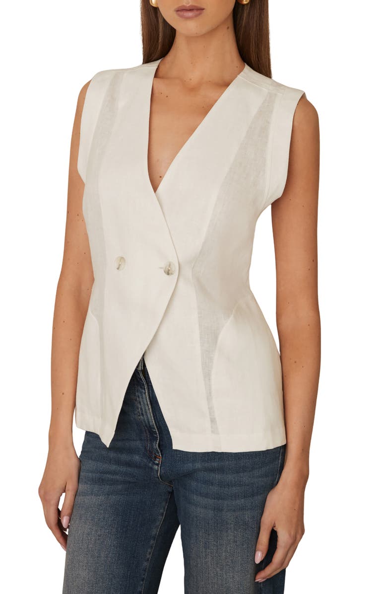Reiss Whitney Linen Double Breasted Button-Up Vest, Main, color, Ivory