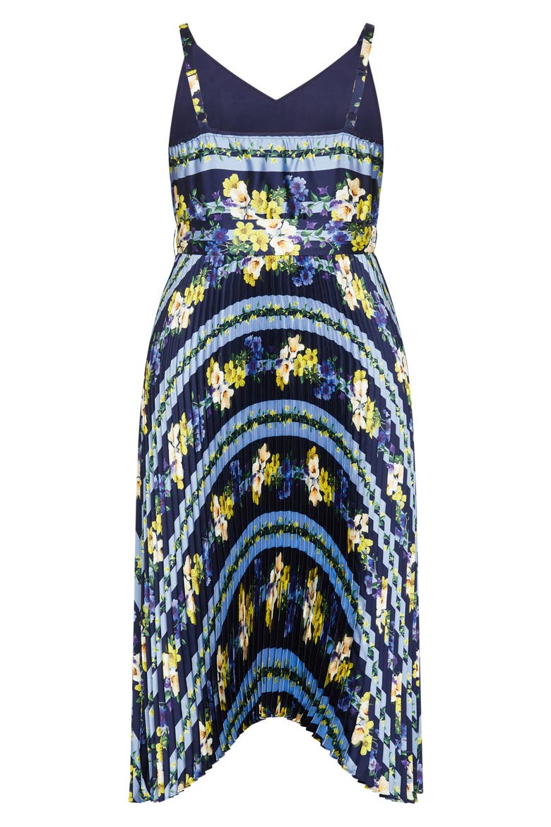 Amelia Floral Pleated Handkerchief Hem Dress, Alternate, color, NAVY GARDEN PARTY