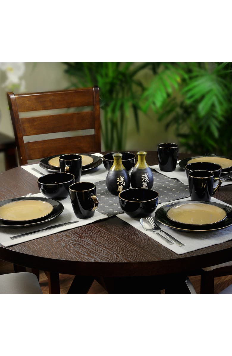 Elama Cambridge Grand 16-Piece Dinnerware Set in Luxurious Black and Warm Taupe with Complete Setting for 4, Alternate, color, Black