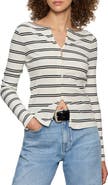 Sanctuary Stripe Button Front Long Sleeve Rib Top