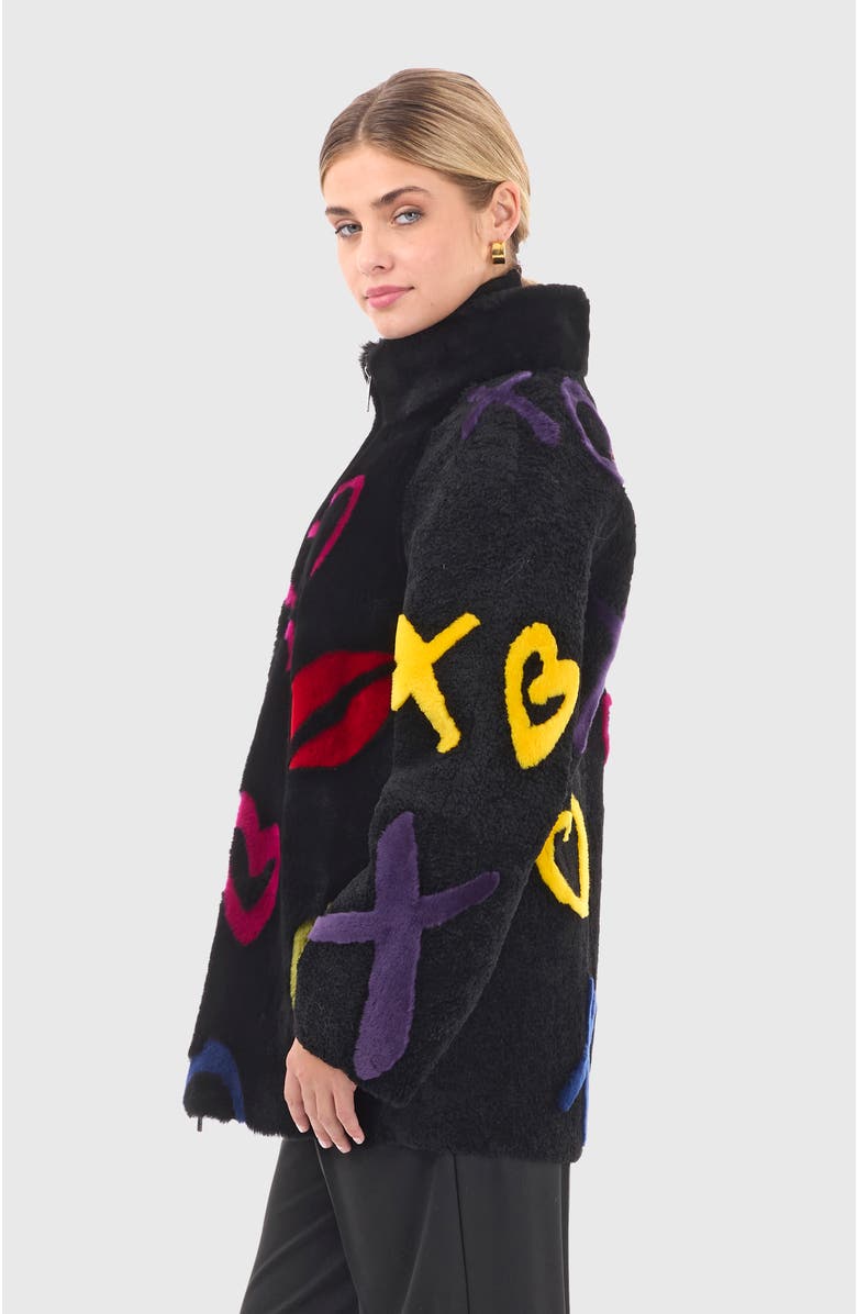 GORSKI Genuine Shearling Zip Short Jacket, Main, color, Black/Xo Multi