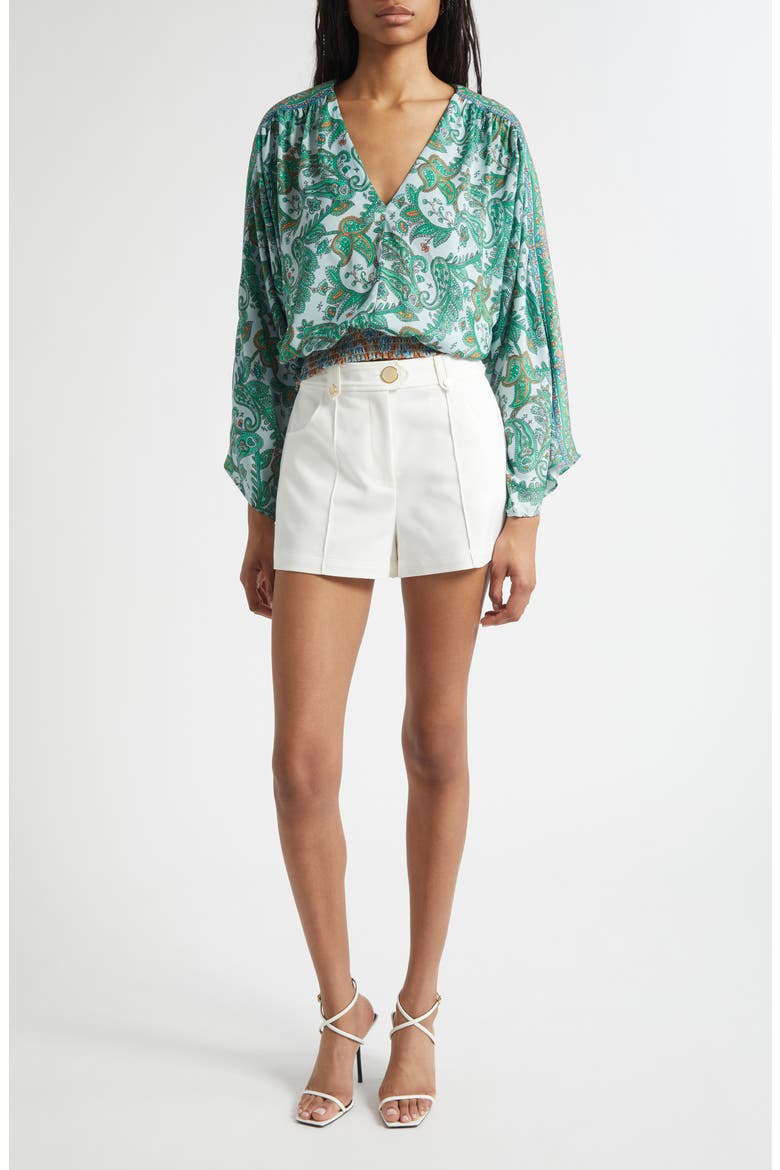 Trisha Paisley Deep V-Neck Top, Alternate, color, BRIGHT PALM PATCHWORK