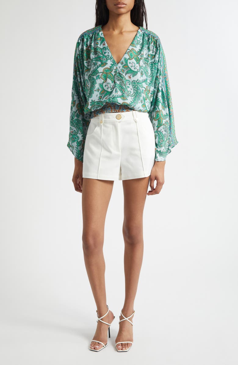 Ramy Brook Trisha Paisley Deep V-Neck Top, Alternate, color, Bright Palm Patchwork