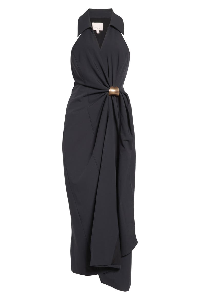 Bangle Enez Halter Midi Dress, Alternate, color, BLACK
