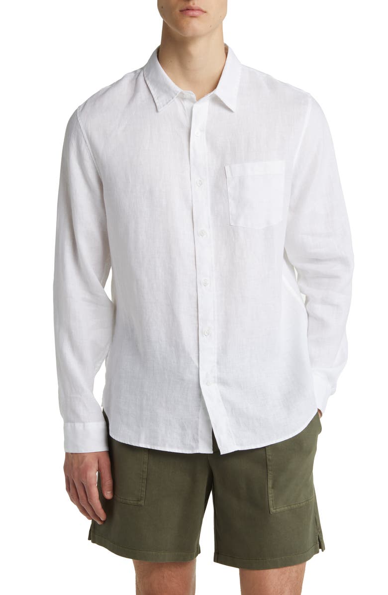 Vince Linen Button-Up Shirt, Main, color, Optic White