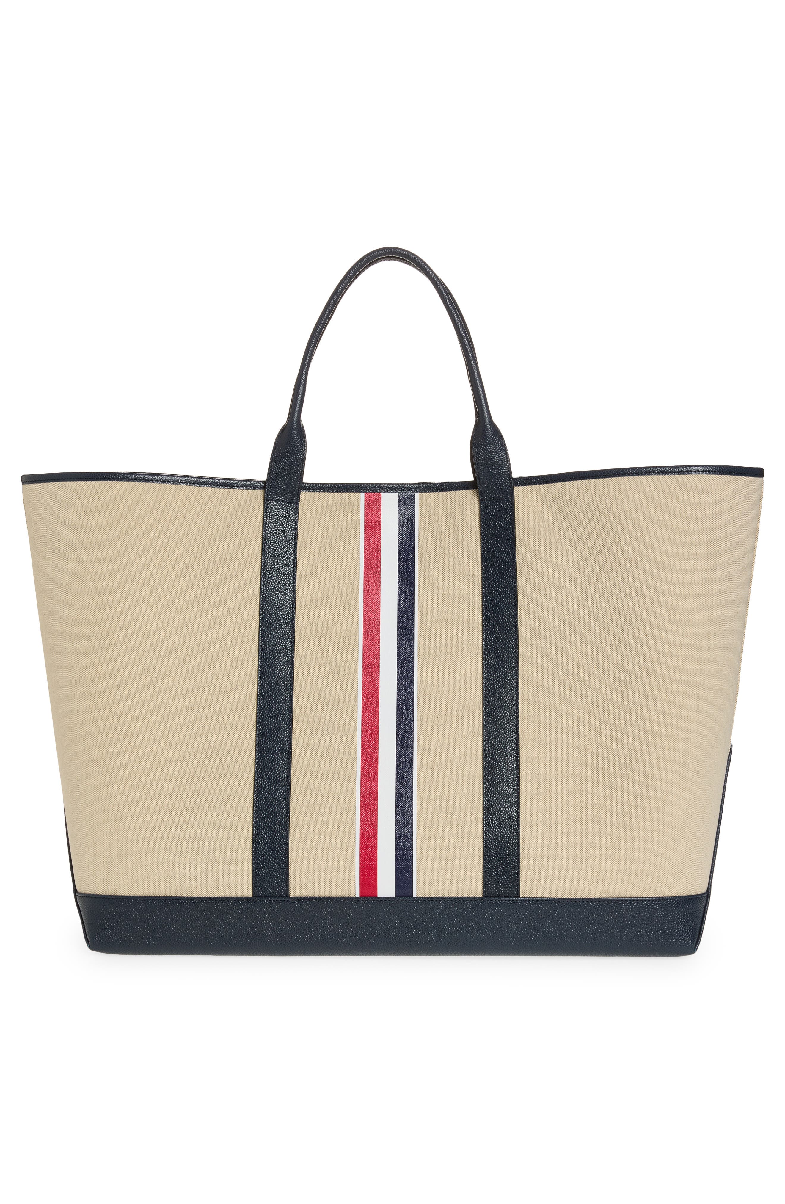 Thom Browne Oversize Canvas & Leather Tool Tote, Alternate, color, Navy