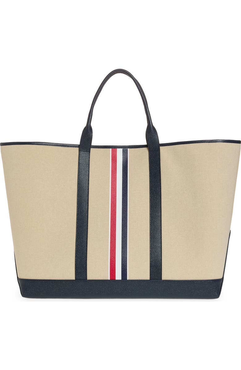 Thom Browne Oversize Canvas & Leather Tool Tote, Alternate, color, Navy
