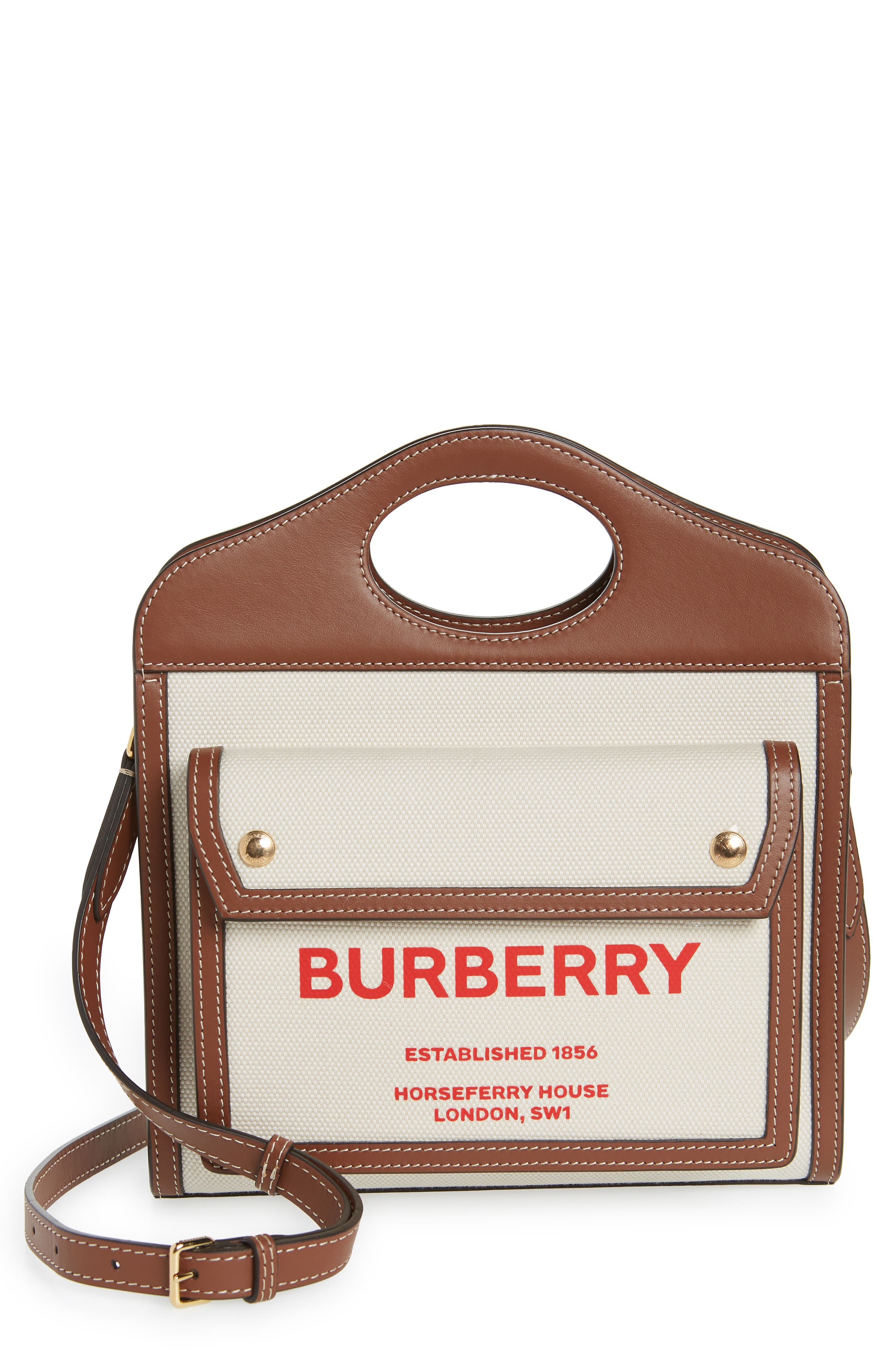 Burberry Mini Two-Tone Canvas & Leather Pocket Bag, Main, color, 