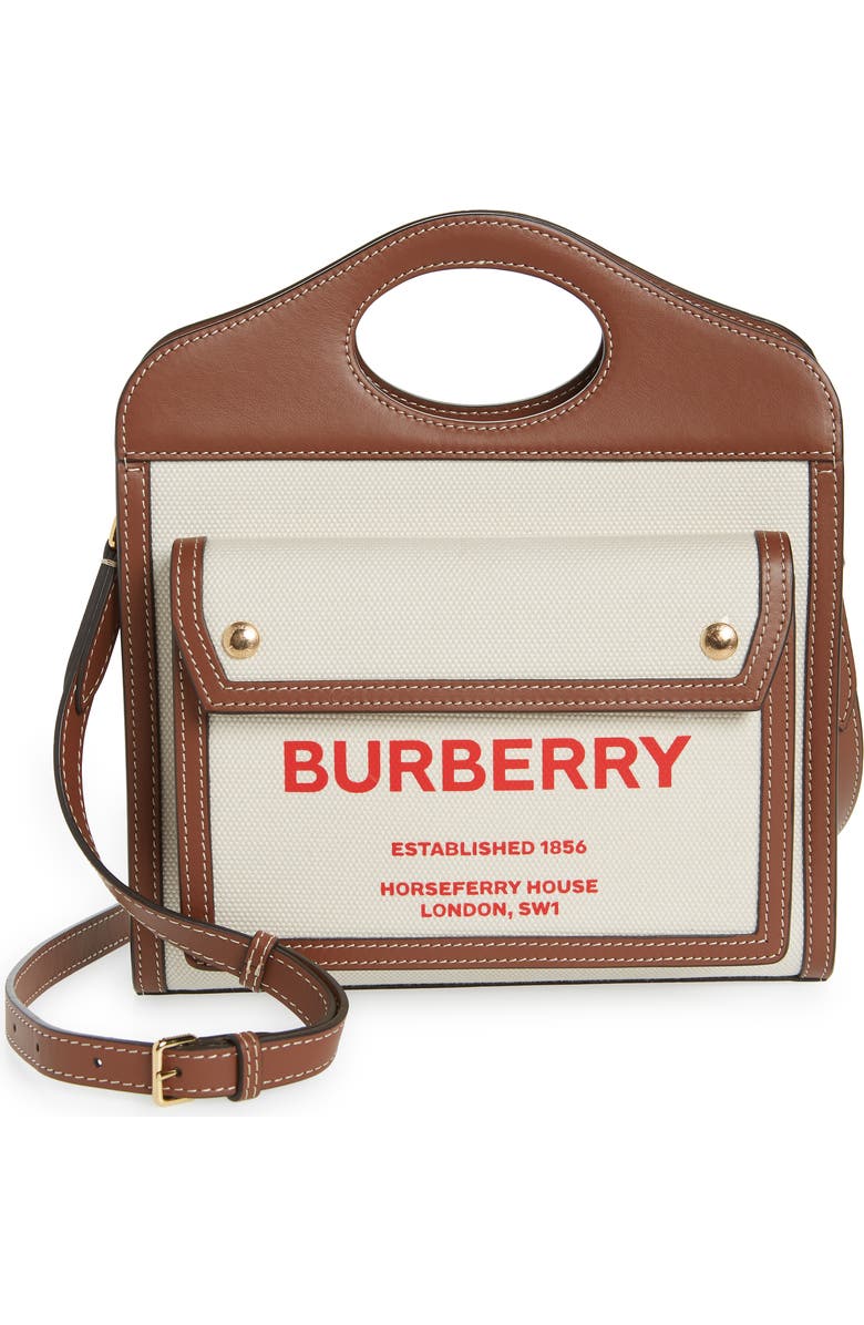 Burberry Mini Two-Tone Canvas & Leather Pocket Bag, Main, color,