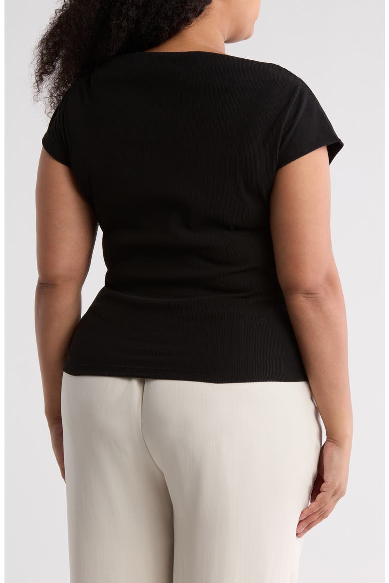 Cowl Neck Cap Sleeve Ribbed T-Shirt, Alternate, color, BLACK