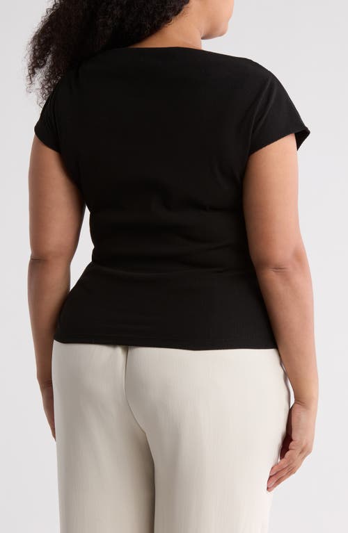 Renee C Cowl Neck Cap Sleeve Ribbed T-shirt In Black