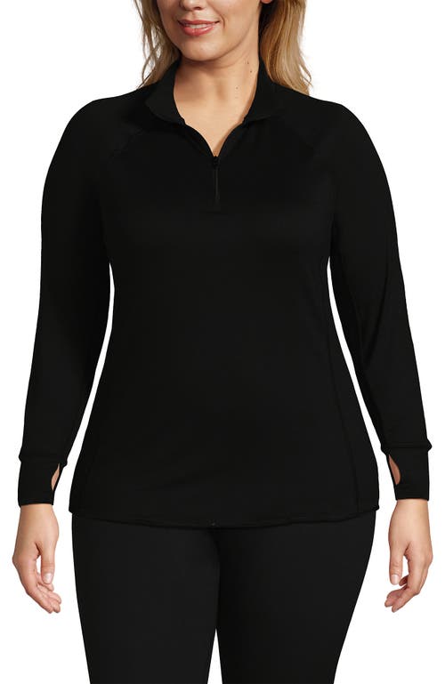 Lands' End Plus Size Baselayer Cozy Thermaskin Quarter Zip Top In Black