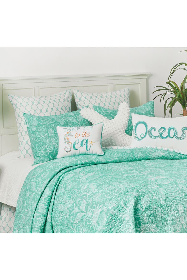 Octi Ocean Beaded Throw Pillow, 14" x 22", Alternate, color, Green