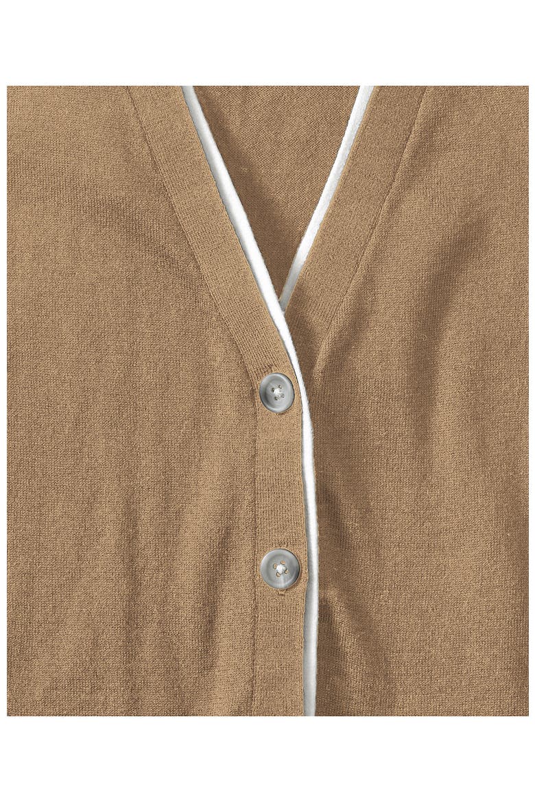 Double Trim Cotton V Neck Cardigan Sweater, Alternate, color, Vicuna Heather/White