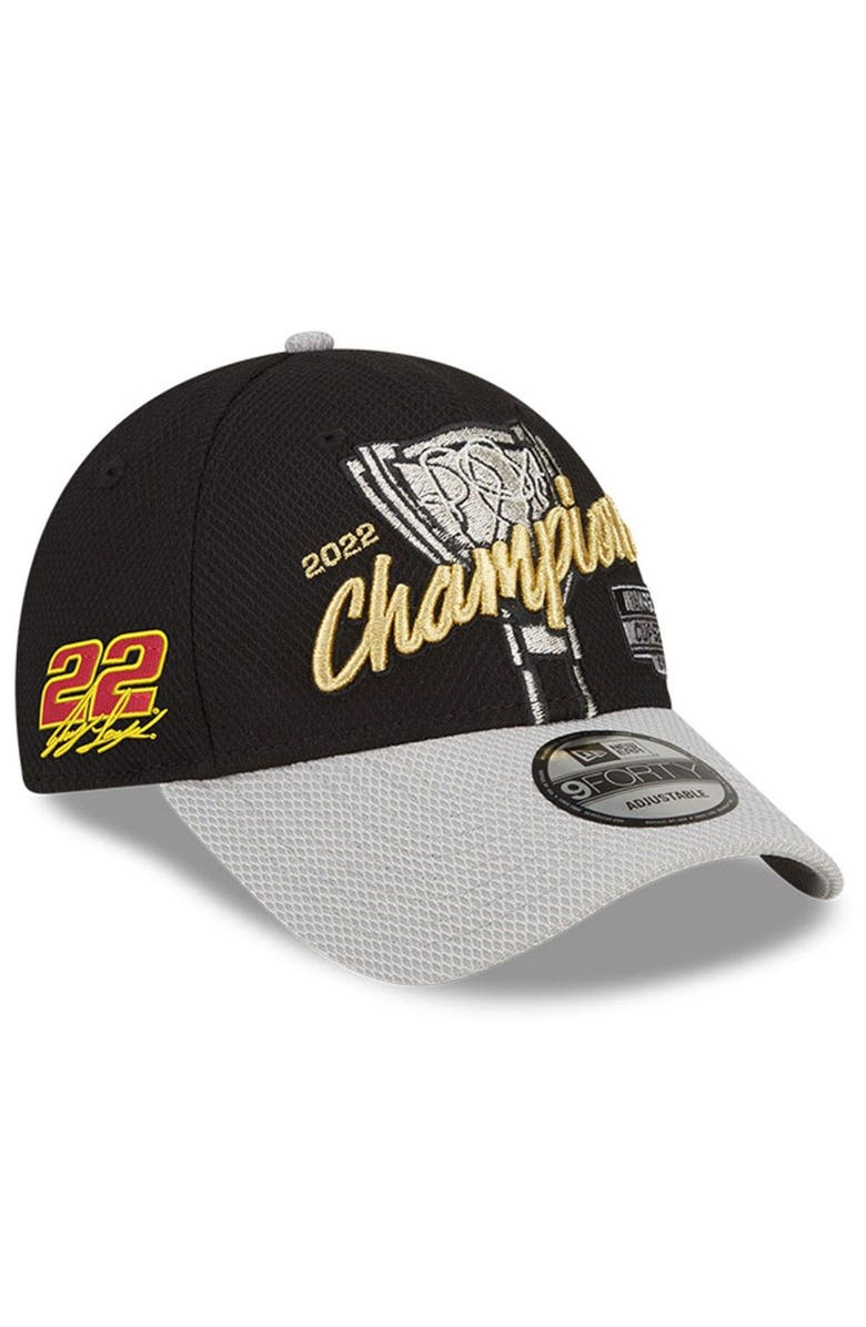 New Era Men's New Era Black/Gray Joey Logano 2022 NASCAR Cup Series Champion Victory Lane 9FORTY Adjustable Hat, Main, color, 