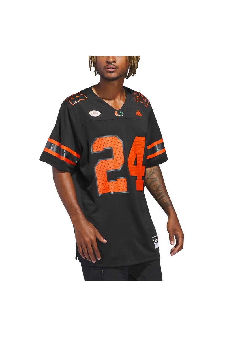Men's adidas #24 Black Miami Hurricanes Premier Strategy Jersey, Alternate, color, Black