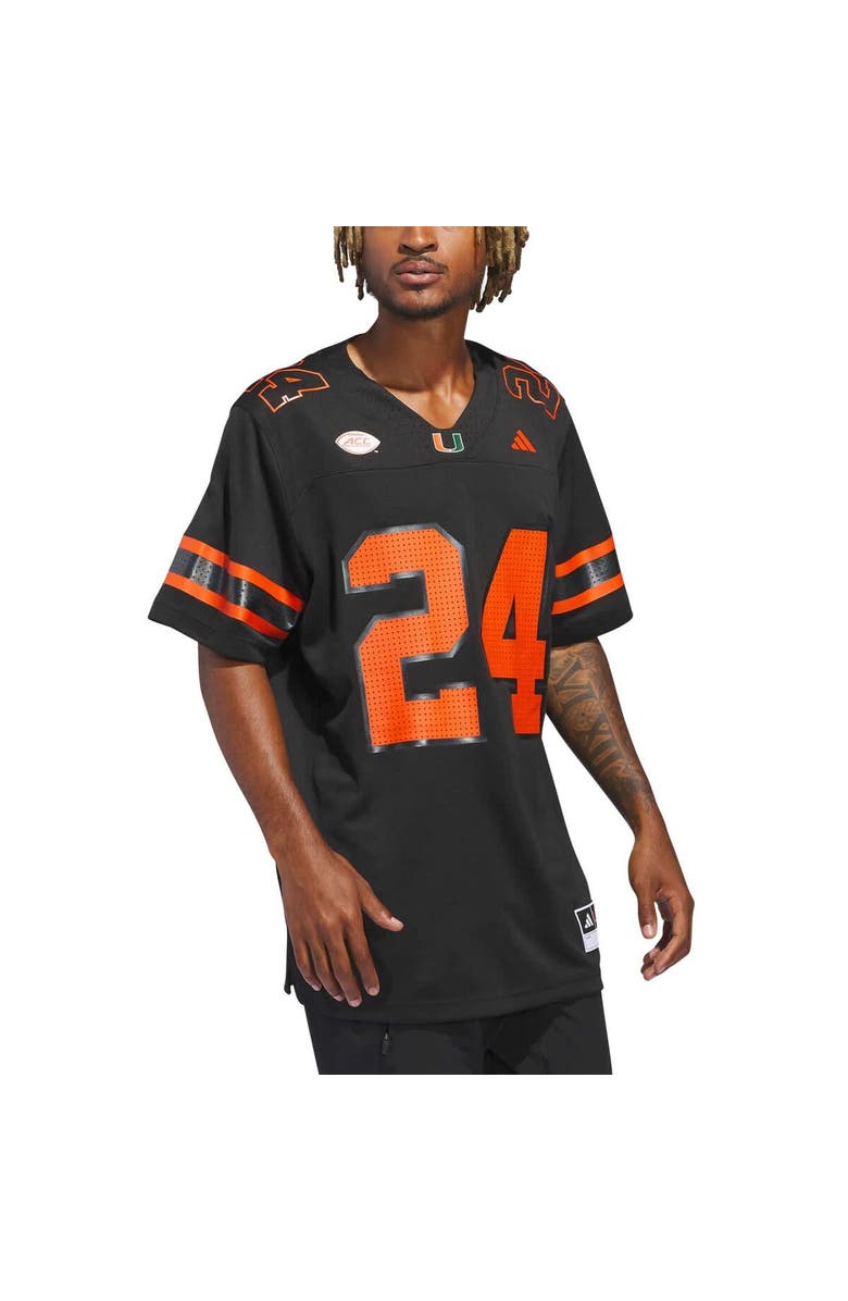 adidas Men's adidas #24 Black Miami Hurricanes Premier Strategy Jersey, Alternate, color, Black