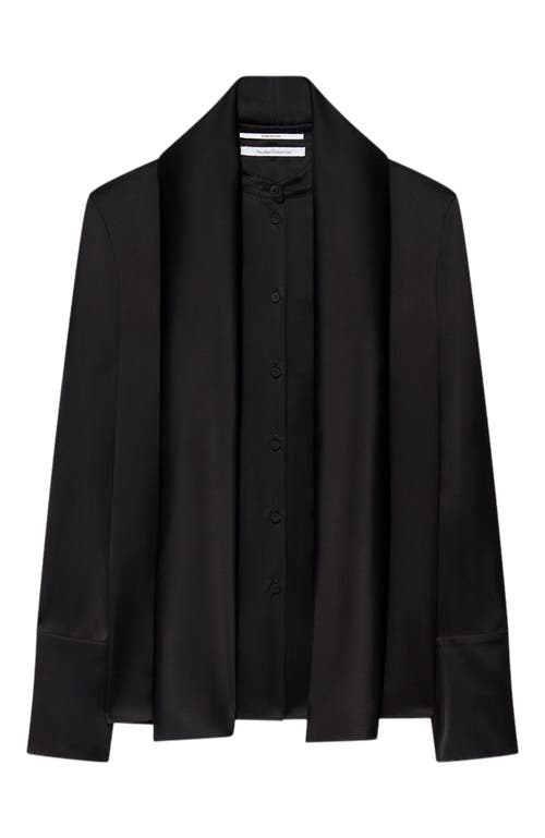 Another Tomorrow Band Collar Blouse With Scarf In Black