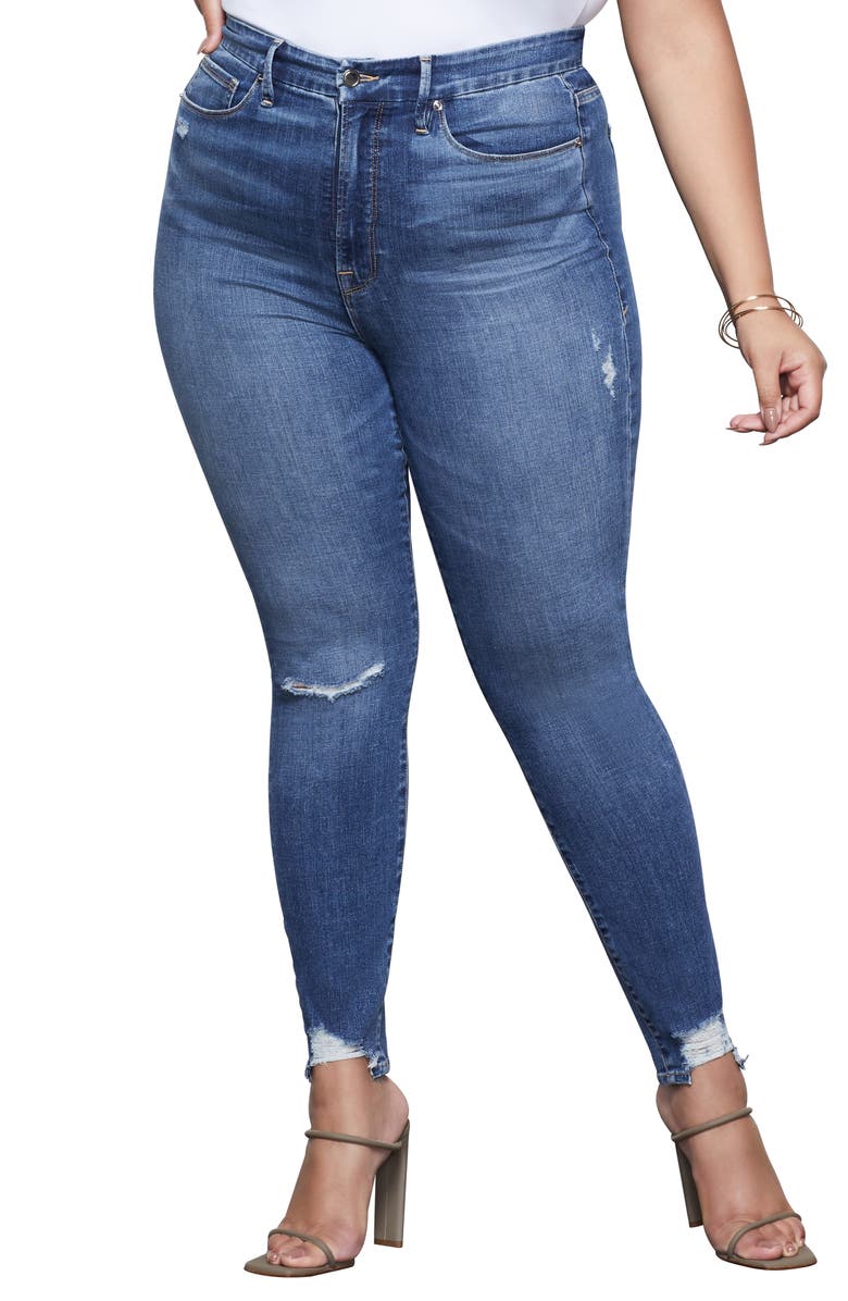 Good American Good Waist High Waist Chewed Hem Skinny Jeans, Alternate, color, 