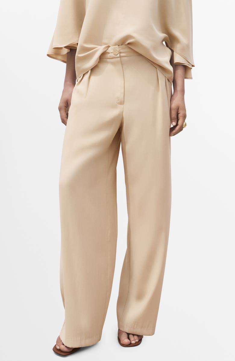 MANGO Pleated Straight Leg Ankle Pants, Main, color, Sand