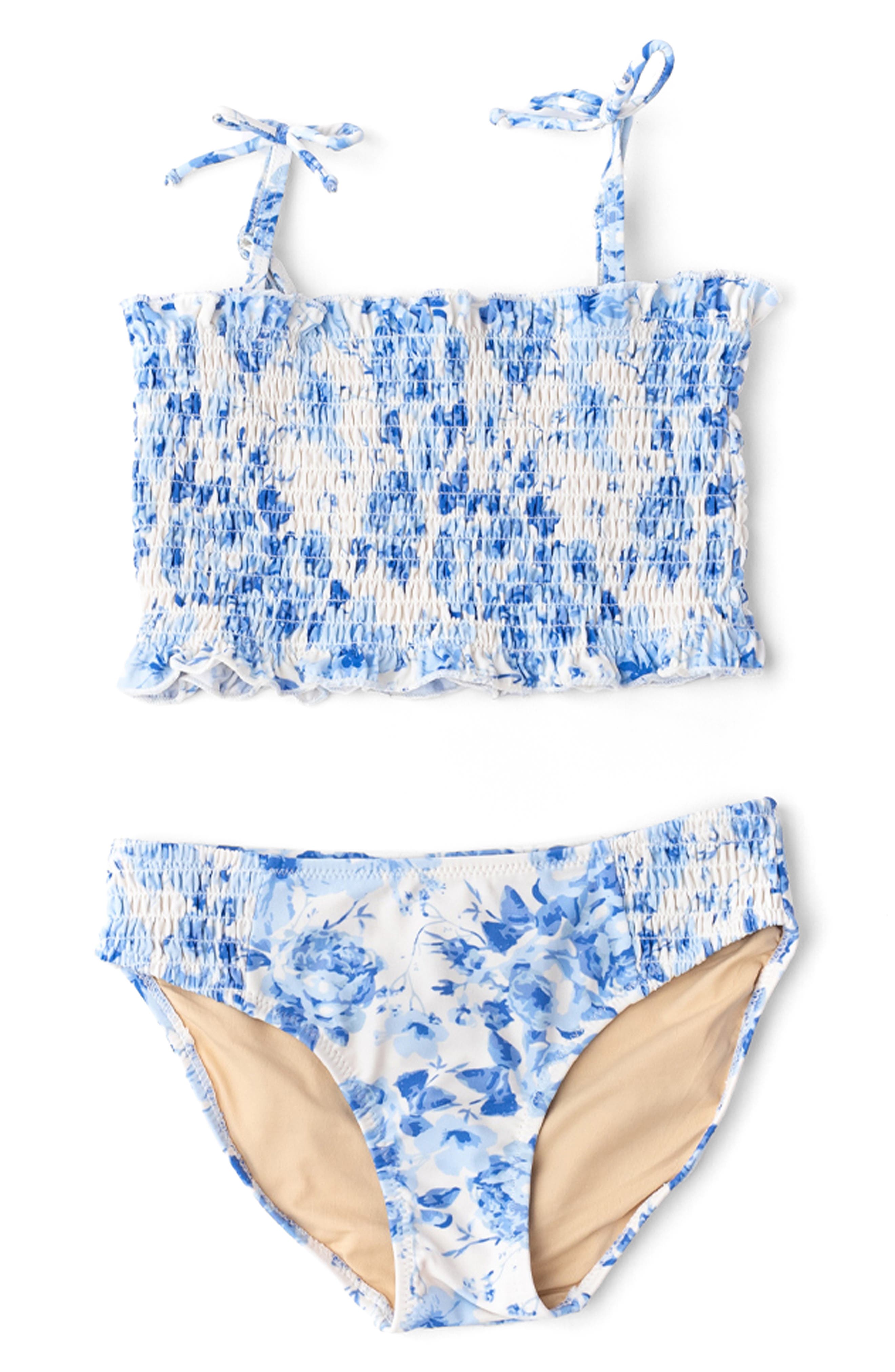 Shade Critters Kids' Hibiscus Rose Smocked Two-Piece UPF 50+ Swimsuit