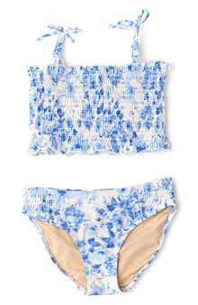 Shade Critters Kids' Hibiscus Rose Smocked Two-Piece UPF 50+ Swimsuit