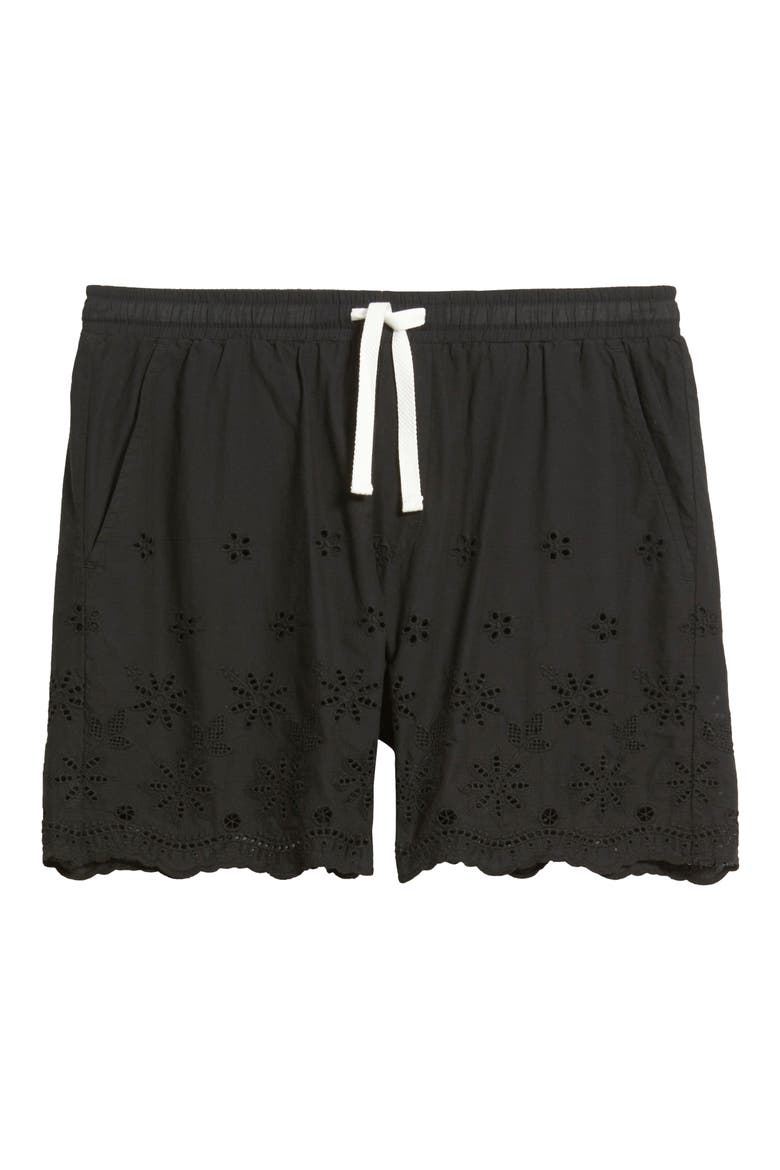 Banks Embroidered Eyelet Cotton Shorts, Alternate, color, BLACK