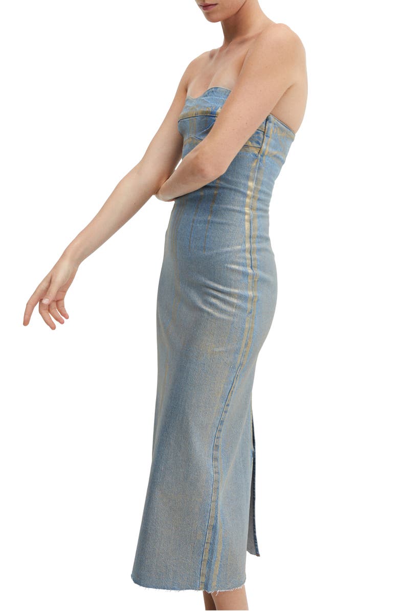MANGO Strapless Denim Midi Dress, Alternate, color, 