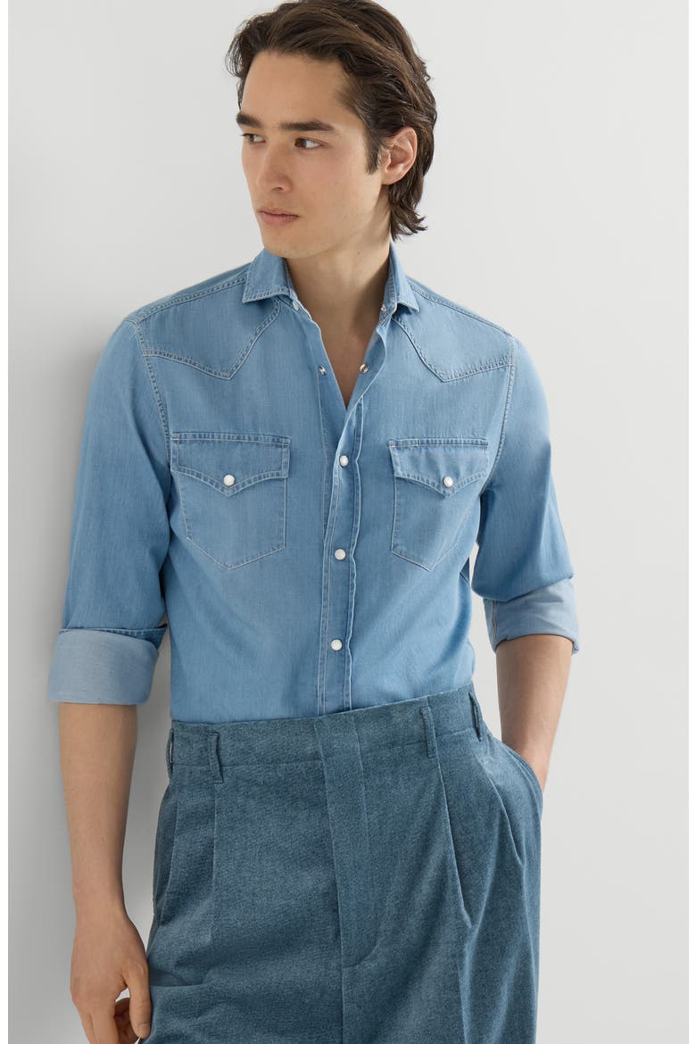 Lightweight denim western shirt, Alternate, color, Light Blue Denim
