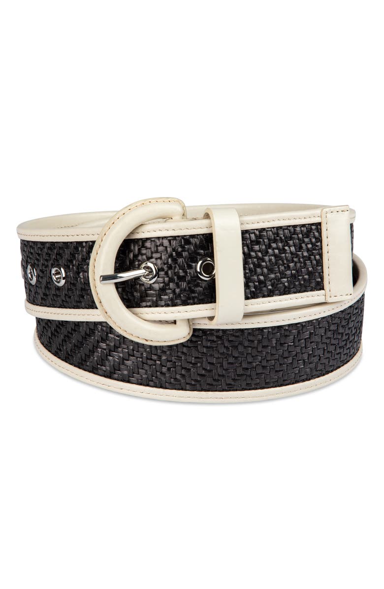 Cole Haan Leather Trim Raffia Belt, Alternate, color, Natural / Black