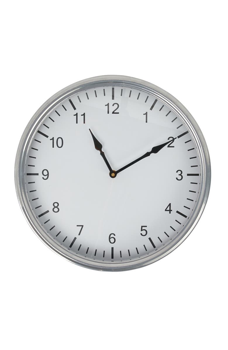 Storied Home Classic Round Metal Wall Clock, Main, color, Silver