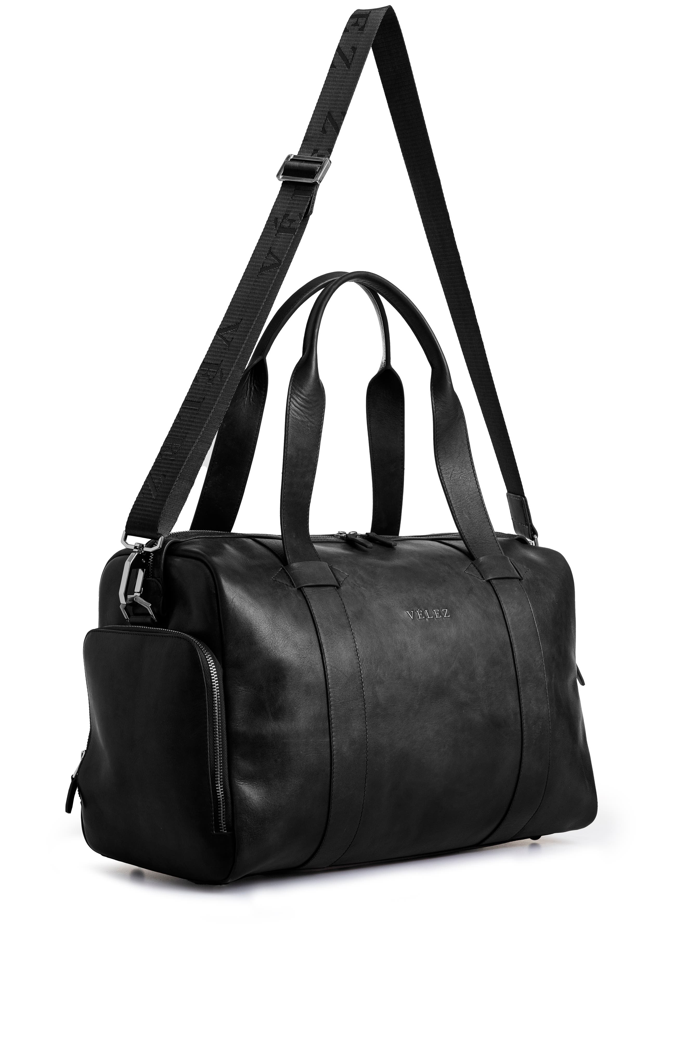 Velez Leather Duffle Bag  Aged Effect, Alternate, color, Black
