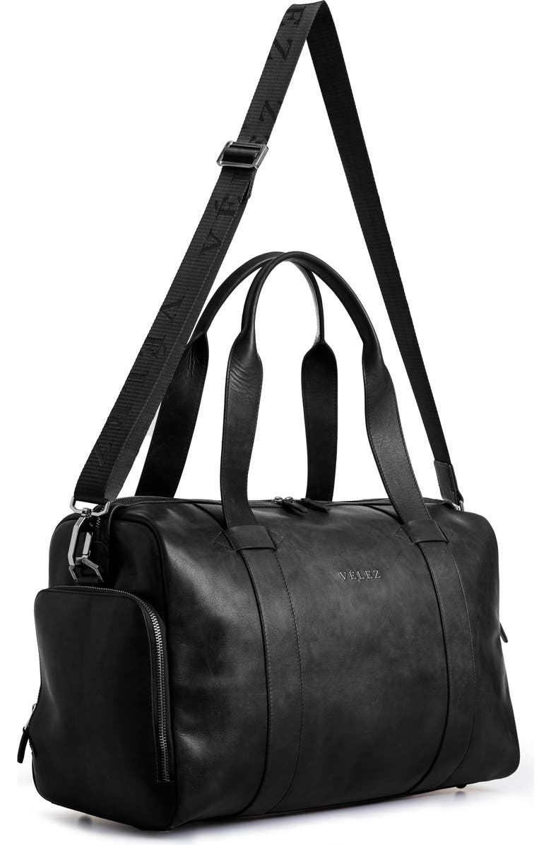 Velez Leather Duffle Bag Aged Effect, Alternate, color, Black