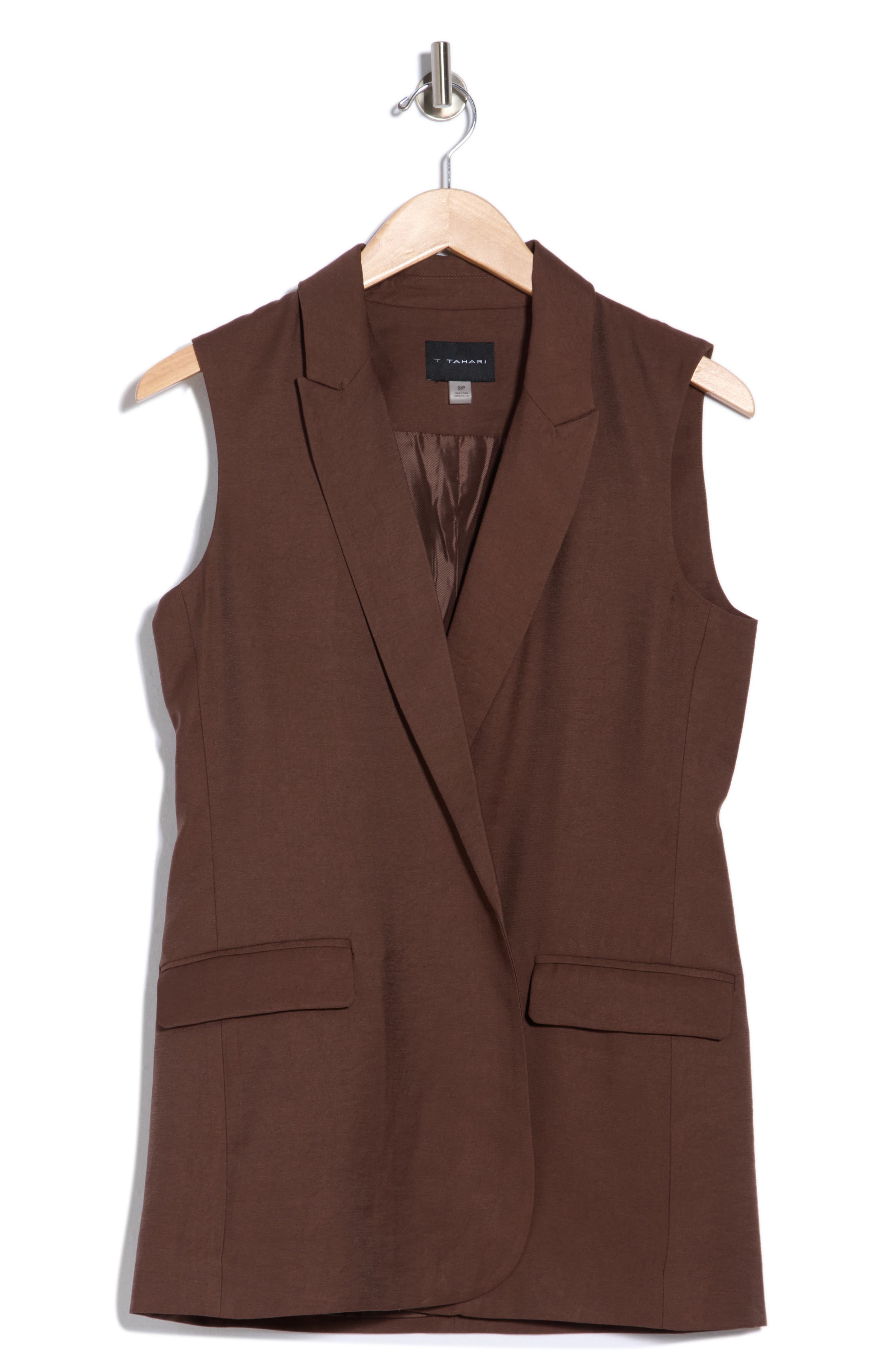 T Tahari Textured Peak Lapel Vest In Brown