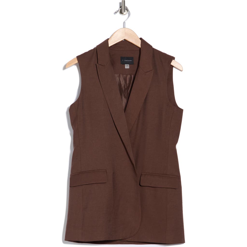 T Tahari Textured Peak Lapel Vest In Brown