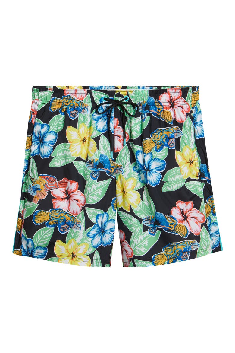 Floral Board Shorts, Alternate, color, BLACK