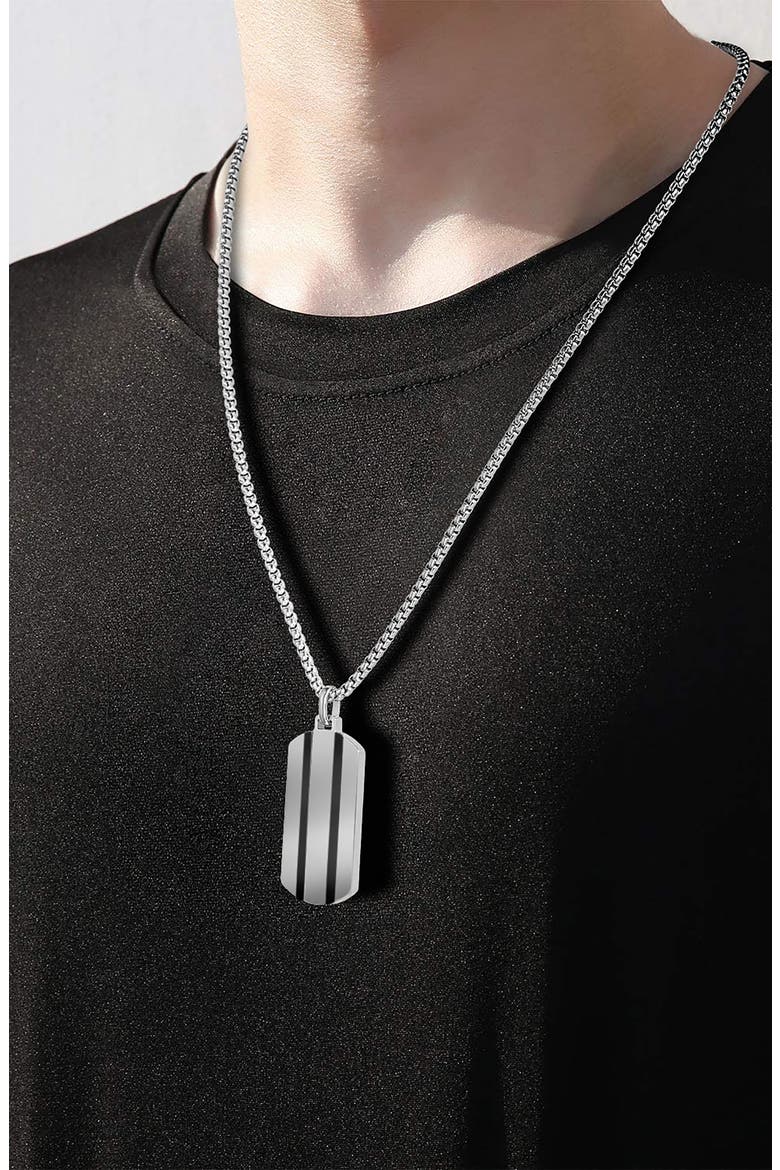 Men's Stripe Dog Tag Pendant Necklace, Alternate, color, SILVER
