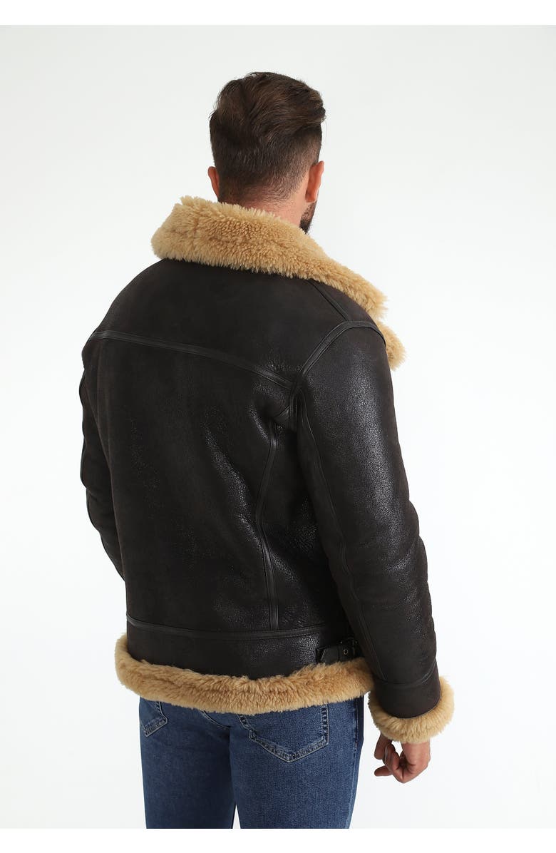 Furniq UK Andrew Grained Leather Shearling Jacket, Alternate, color, Brown