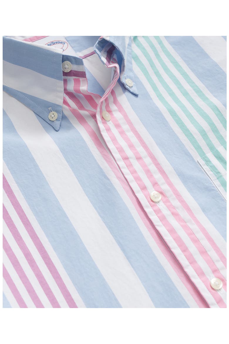 Friday Regular Fit Stripe Short Sleeve Cotton Poplin Button-Down Shirt, Alternate, color, LIGHT/ PASTEL BLUE