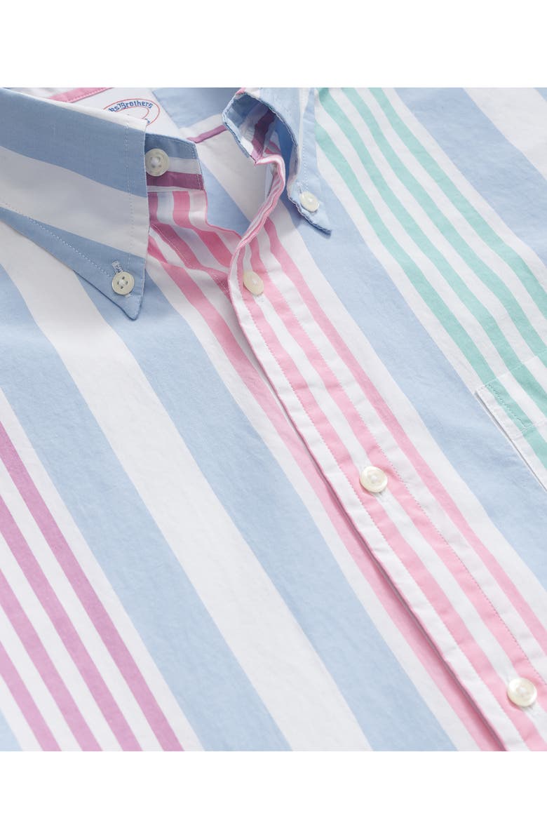 Brooks Brothers Friday Regular Fit Stripe Short Sleeve Cotton Poplin Button-Down Shirt, Alternate, color, Light/ Pastel Blue