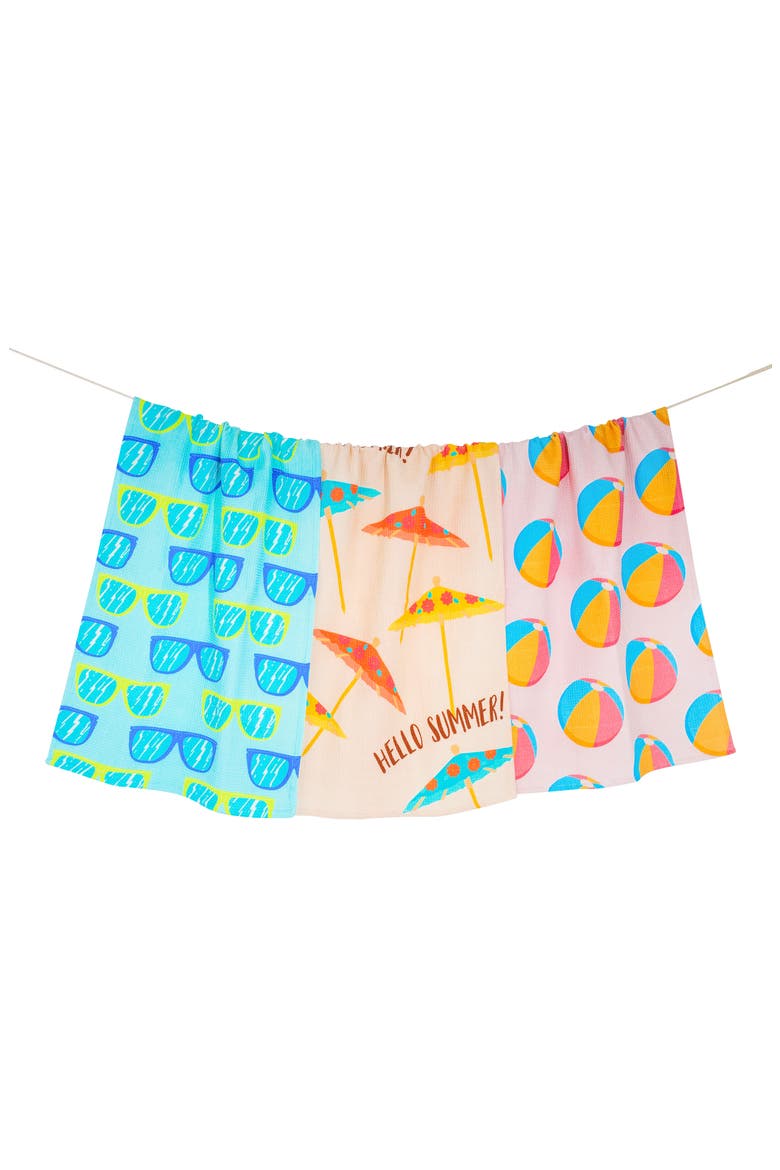 Endless Summer Set of 3 Cotton Waffle Kitchen Towels, Main, color, AQUA/ HOT PINK / MARIGOLD