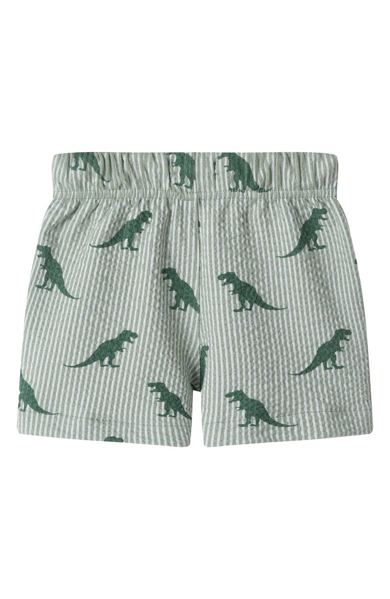 Andy & Evan Print Seersucker Button-Up Shirt & Shorts Set, Alternate, color, Green Dino